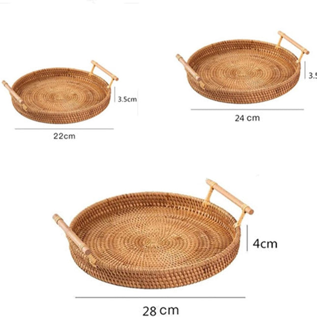 Fruit Basket - Set of 3 - Round Fruit Bowl - Bread Baskets - Storage Basket - With Handle - Rattan Basket - Handles - Decorative Trays - Serving Tray - Home Accessories - For Serving Dishes, Crackers, Pastries, Snacks