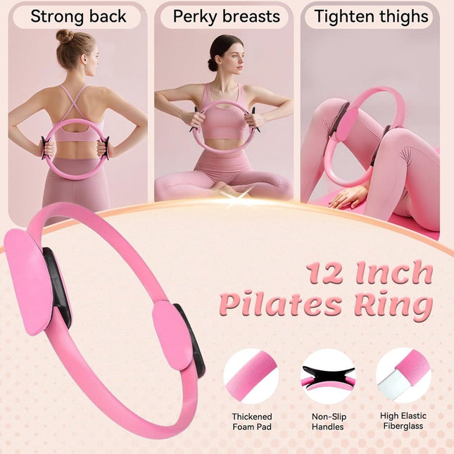 13-Piece Pilates Equipment Set for Women - Yoga & Fitness Set - Home Pilates Training Set - Home Gym Set - Exercise Bands - Resistance Band - Exercise Ball - Beginner Yoga Set with Pilates Ring, 24 cm Yoga Ball, 5 Resistance Bands, Magic Circle