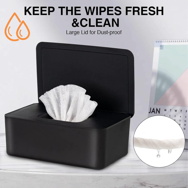 Tissue Holder - Tissue box - Tissue container - Storage box for Tissues - Dispenser box for wet wipes - Dustproof storage box for tissues - Box for baby wipes - Storage box - with lid - reusable box for wipes - for home, office - black