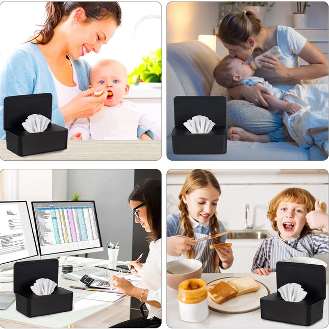 Tissue Holder - Tissue box - Tissue container - Storage box for Tissues - Dispenser box for wet wipes - Dustproof storage box for tissues - Box for baby wipes - Storage box - with lid - reusable box for wipes - for home, office - black