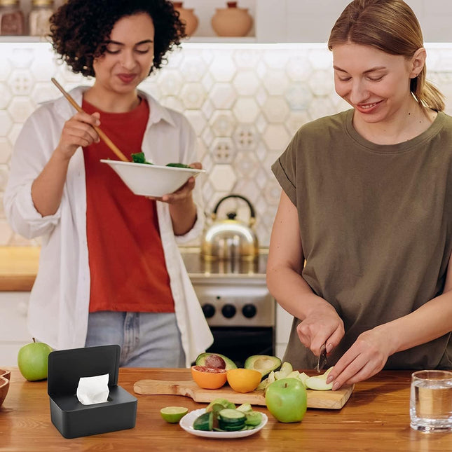 Tissue Holder - Tissue box - Tissue container - Storage box for Tissues - Dispenser box for wet wipes - Dustproof storage box for tissues - Box for baby wipes - Storage box - with lid - reusable box for wipes - for home, office - black