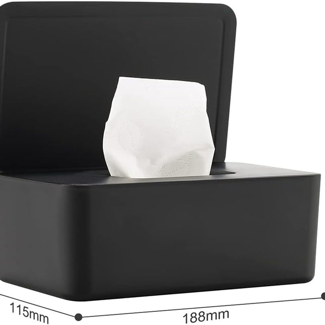 Tissue Holder - Tissue box - Tissue container - Storage box for Tissues - Dispenser box for wet wipes - Dustproof storage box for tissues - Box for baby wipes - Storage box - with lid - reusable box for wipes - for home, office - black