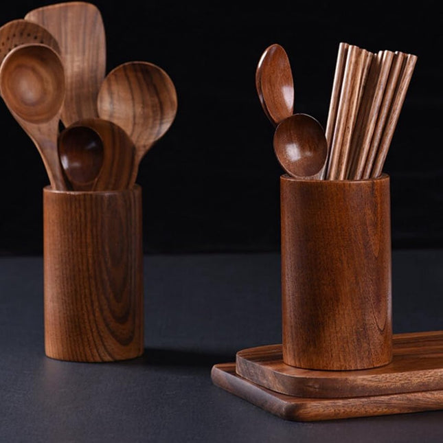 Cutlery Stand - Wooden Kitchen Utensil Holder - Cutlery Holder - Countertop Organizer - Cutlery Drainer - Chopstick Holder - Wood - 15cm - Kitchen Aid for Kitchen - Kitchen Organizer