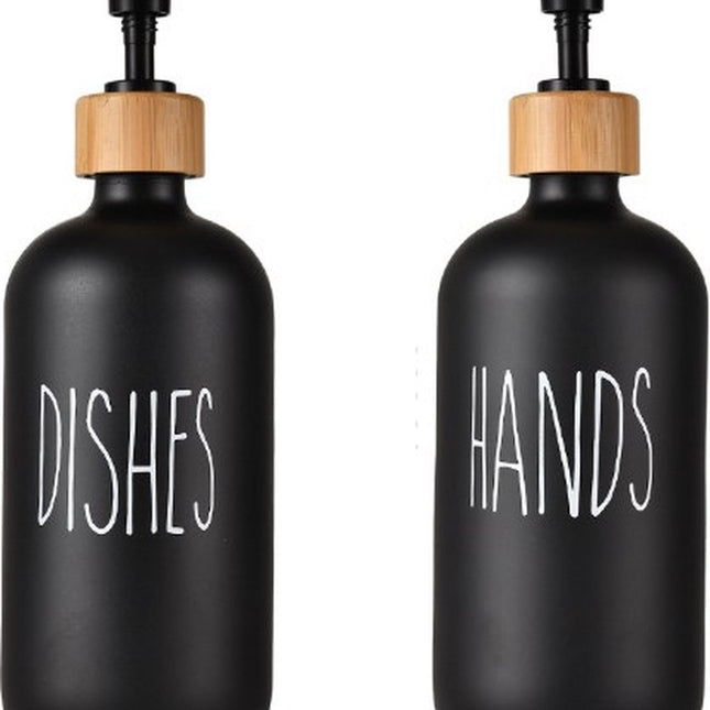 1 set of 2 pieces - Soap dispenser set - for hand soap and dish soap - Soap dispensers - Soap dispenser - Soap pump - Soap bottle - Hand soap pump - Freestanding and refillable - Glass - black - 500ml - Kitchen accessories