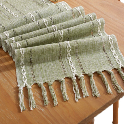 Table Runner - Bohemian Style Table Runner - 33 x 120cm - Green - Polyester - Rustic Farmhouse Style Table Runner - For Party & Dining Decorations - Boho Tassel Embroidered Table Runners