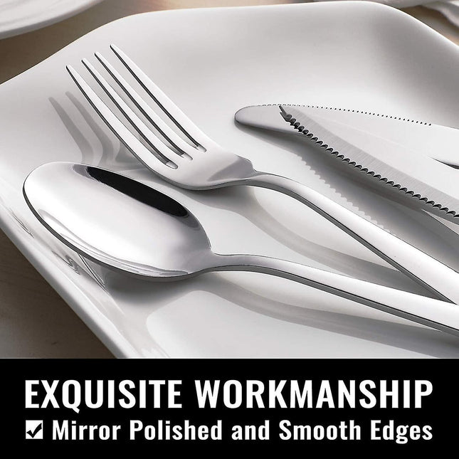 Stainless Steel Cutlery Set for 8 People with Steak Knives - 48 Pieces for Home, Kitchen, Restaurant