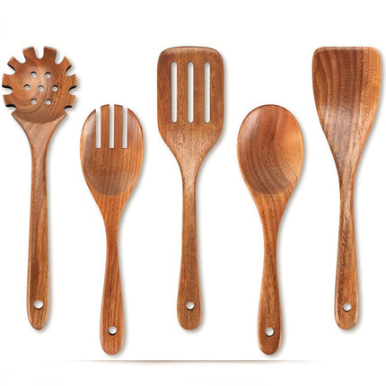 Wooden Kitchen Utensils, Teak Cooking Set, Acacia Wood Kitchen Utensils/Kitchen Set, Scratch Resistant and Heat Resistant 5set-A
