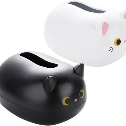 Tissue Box - Tissue Box Organizer with Cat Print - Napkin Holder for the Living Room - Tissue Box for the Kitchen - Toilet Paper Holder for the Bathroom (White，22*16*13cm)
