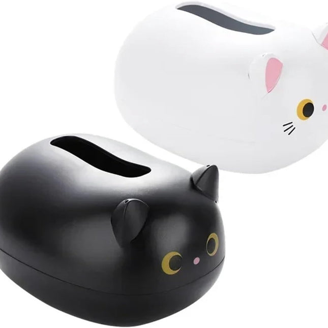 Tissue Box - Tissue Box Organizer with Cat Print - Napkin Holder for the Living Room - Tissue Box for the Kitchen - Toilet Paper Holder for the Bathroom (White，22*16*13cm)