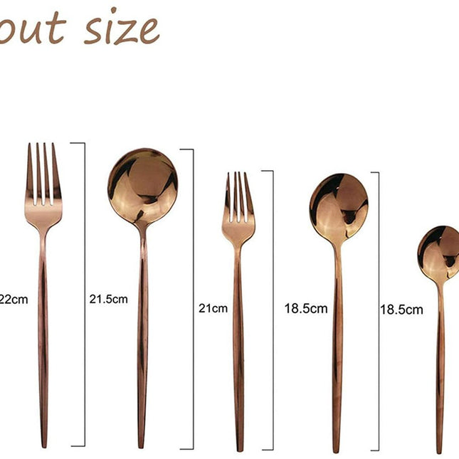 Cutlery Set - Mirror-polished copper cutlery set (for 6 persons) - Shiny stainless steel cutlery set (36-piece) - Dinner knife, fork, spoon, dessert fork, salad spoon - Dishwasher safe