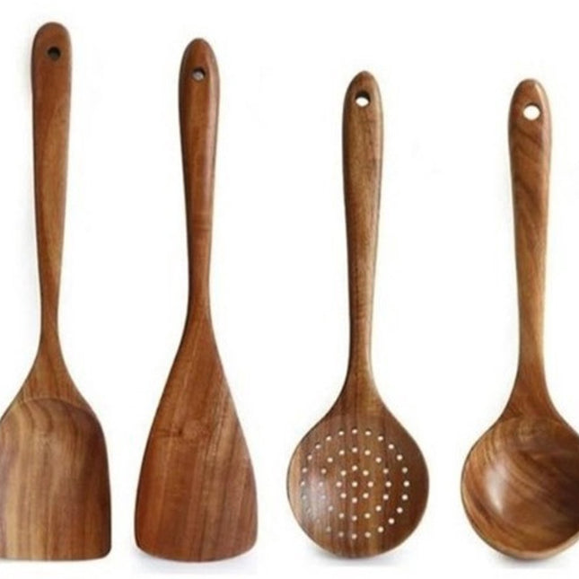Kitchen Utensils - Wooden Kitchen Utensils - Cooking Utensil Set - Wooden Spatula - Spatulas - Ladles - 4-Piece Set - Hangable - Scratch-resistant, high-temperature resistant