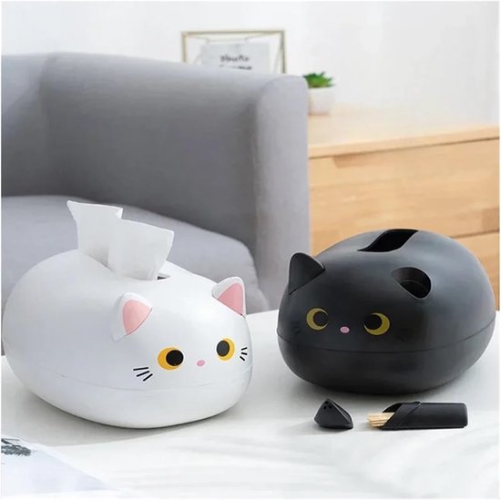 Tissue Box - Tissue Box Organizer with Cat Print - Napkin Holder for the Living Room - Tissue Box for the Kitchen - Toilet Paper Holder for the Bathroom (Black，22*16*13cm)