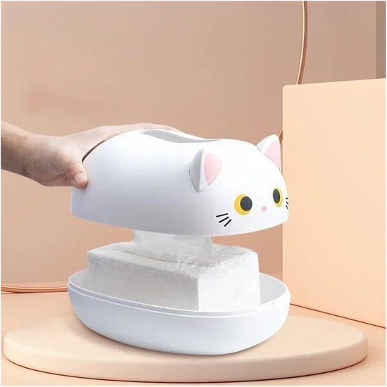 Tissue Box - Tissue Box Organizer with Cat Print - Napkin Holder for the Living Room - Tissue Box for the Kitchen - Toilet Paper Holder for the Bathroom (Black，22*16*13cm)