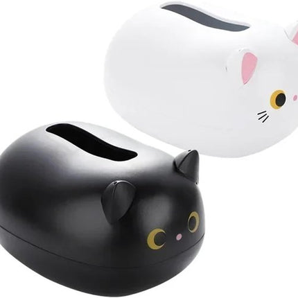 Tissue Box - Tissue Box Organizer with Cat Print - Napkin Holder for the Living Room - Tissue Box for the Kitchen - Toilet Paper Holder for the Bathroom (Black，22*16*13cm)