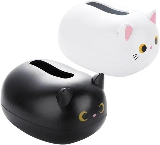 Tissue Box - Tissue Box Organizer with Cat Print - Napkin Holder for the Living Room - Tissue Box for the Kitchen - Toilet Paper Holder for the Bathroom (Black，22*16*13cm)