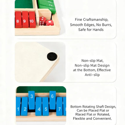 Shut The Box-Wooden Dice Board Game, Funny Family Shut The Box Game 2-4 Player, Board Games Gift for Family and Friends, Educational Table Math Games for Holiday, Party and Classroom(#B) 6playerf