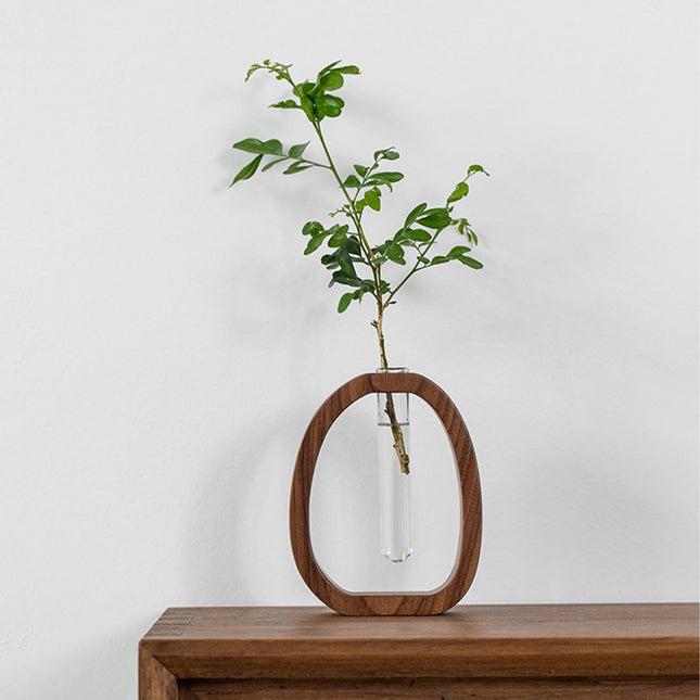 Plant Cutting Station - Flower Vase - Test Tube Vase - Hydroponics - Cutting Holder - Glass Vase - Table Decoration - Wooden Stand - Home Accessories - Dried Flowers - Vintage - Plant Stand - Brown - 1 Piece