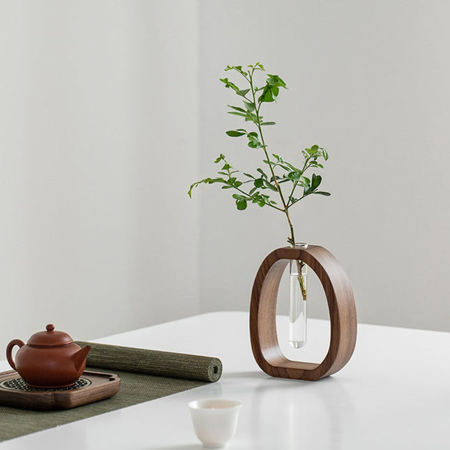 Plant Cutting Station - Flower Vase - Test Tube Vase - Hydroponics - Cutting Holder - Glass Vase - Table Decoration - Wooden Stand - Home Accessories - Dried Flowers - Vintage - Plant Stand - Brown - 1 Piece