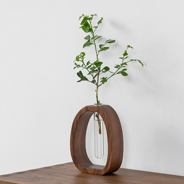 Plant Cutting Station - Flower Vase - Test Tube Vase - Hydroponics - Cutting Holder - Glass Vase - Table Decoration - Wooden Stand - Home Accessories - Dried Flowers - Vintage - Plant Stand - Brown - 1 Piece
