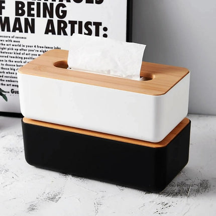Tissue Box - Tissue Box - Tissue Holder - Tissue Box - Bamboo Lid - White - Tissue Holder - Bathroom Accessories - Toilet Organizer - Living Room Decoration - Rectangular - 1 piece