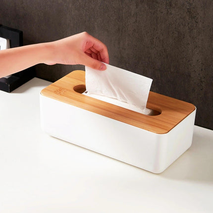 Tissue Box - Tissue Box - Tissue Holder - Tissue Box - Bamboo Lid - Black - Tissue Holder - Bathroom Accessories - Toilet Organizer - Living Room Decoration - Rectangular - 1 piece