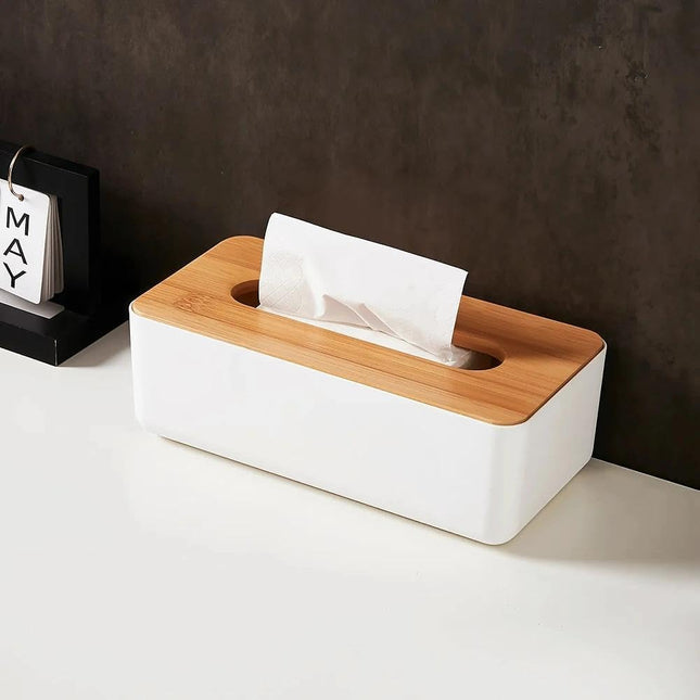 Tissue Box - Tissue Box - Tissue Holder - Tissue Box - Bamboo Lid - Black - Tissue Holder - Bathroom Accessories - Toilet Organizer - Living Room Decoration - Rectangular - 1 piece