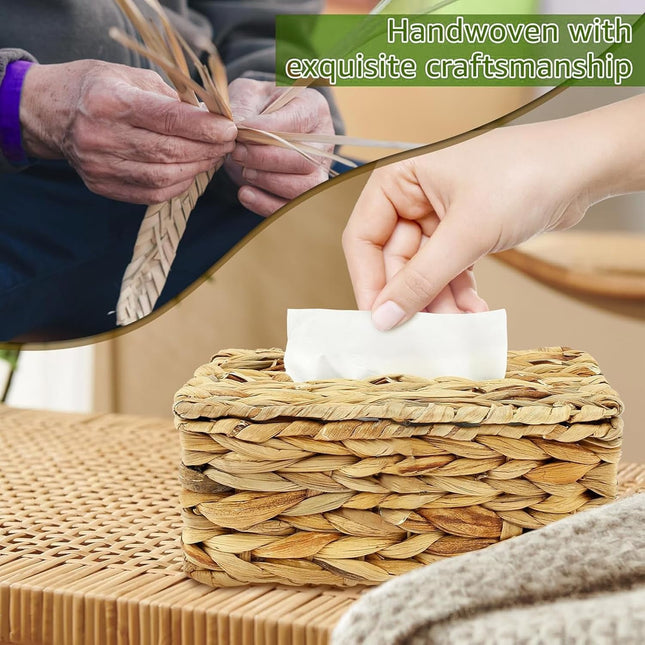 Tutuviw Tissue Box Cover Rectangle,Tissue Box Holder for Bathroom,Water Hyacinth Tissue Box Holder,Rattan Tissue Box Cover Facial Tissue Holder for Table,10" x 6" x 4.5 11"