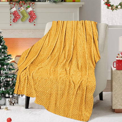 Christmas Solid Color Blanket, 59x39" Soft Warm Throw Blanket, Light-weight Plush Throw Blanket for Bed Sofa Camping Airplane Holiday Yellow