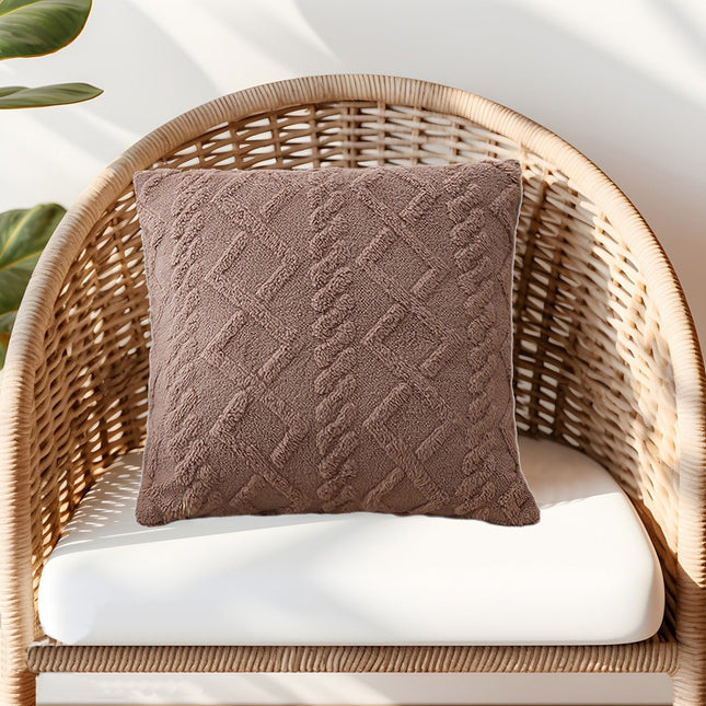 Summer Throw Pillows, Geometric Jacquard Plush Throw Pillow for Couch Bed Sofa, Farmhouse Neutral Solid Color Soft Cushion, Plush Short Wool Throw Pillow, for Living Room Bedroom Bed, 1Pc Brown