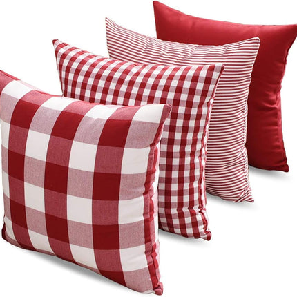 Light Blue Farmhouse Buffalo Plaid Pillow Covers 18x18 Set of 2 Patio Outdoor Decor Neutral Checkered Pillow Covers 18 x 18, Blue and White Gingham Pinstripe 18"x18", Set of 2 Burgundy