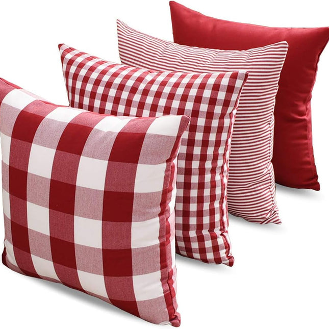Light Blue Farmhouse Buffalo Plaid Pillow Covers 18x18 Set of 2 Patio Outdoor Decor Neutral Checkered Pillow Covers 18 x 18, Blue and White Gingham Pinstripe 18"x18", Set of 2 Burgundy