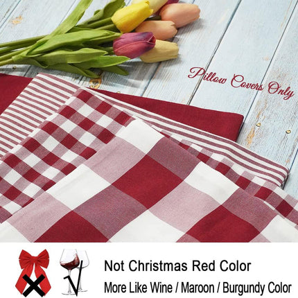Light Blue Farmhouse Buffalo Plaid Pillow Covers 18x18 Set of 2 Patio Outdoor Decor Neutral Checkered Pillow Covers 18 x 18, Blue and White Gingham Pinstripe 18"x18", Set of 2 Burgundy