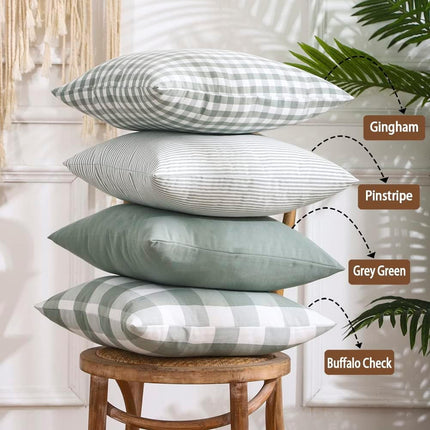 Light Blue Farmhouse Buffalo Plaid Pillow Covers 18x18 Set of 2 Patio Outdoor Decor Neutral Checkered Pillow Covers 18 x 18, Blue and White Gingham Pinstripe 18"x18", Set of 2 Greyish Green
