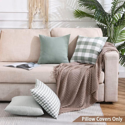 Light Blue Farmhouse Buffalo Plaid Pillow Covers 18x18 Set of 2 Patio Outdoor Decor Neutral Checkered Pillow Covers 18 x 18, Blue and White Gingham Pinstripe 18"x18", Set of 2 Greyish Green