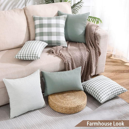 Light Blue Farmhouse Buffalo Plaid Pillow Covers 18x18 Set of 2 Patio Outdoor Decor Neutral Checkered Pillow Covers 18 x 18, Blue and White Gingham Pinstripe 18"x18", Set of 2 Greyish Green
