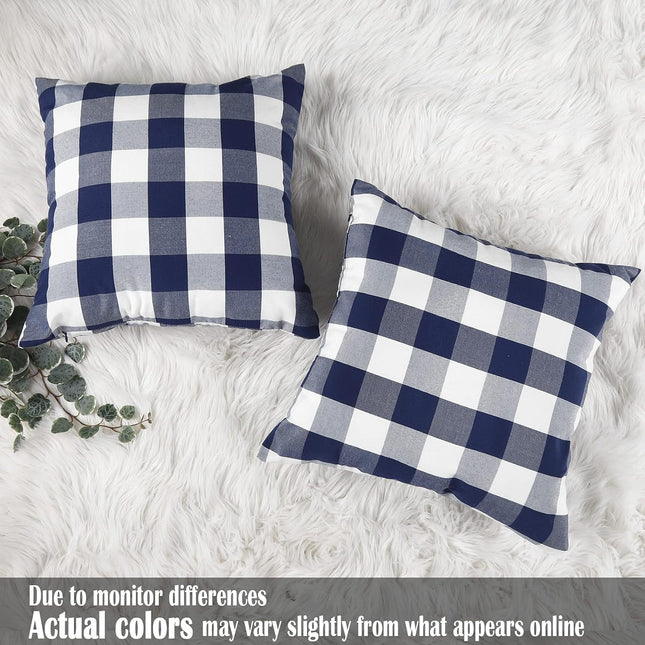 Light Blue Farmhouse Buffalo Plaid Pillow Covers 18x18 Set of 2 Patio Outdoor Decor Neutral Checkered Pillow Covers 18 x 18, Blue and White Gingham Plaid Check 18"x18", Set of 2 Khaki