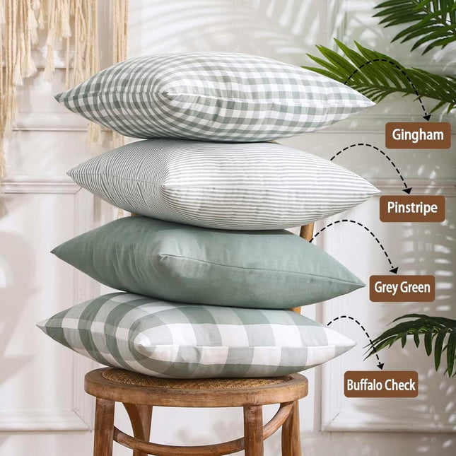 Light Blue Farmhouse Buffalo Plaid Pillow Covers 18x18 Set of 2 Patio Outdoor Decor Neutral Checkered Pillow Covers 18 x 18, Blue and White Gingham 18x18 Square Orange