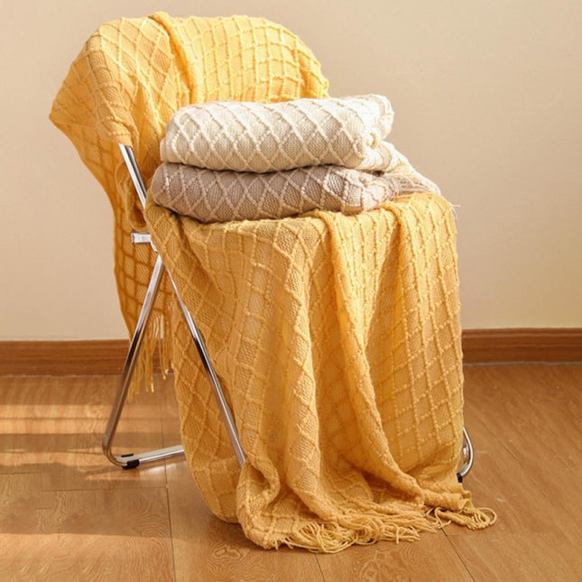 Throw Blanket for Couch 50 x 60 inches Knit Woven Blankets Cozy Lightweight Decorative Throw for Bed and Living Room Beige