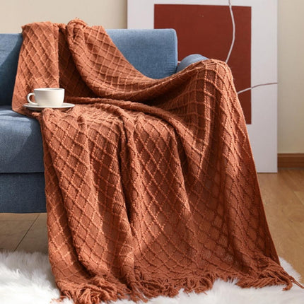 Throw Blanket for Couch 50 x 60 inches Knit Woven Blankets Cozy Lightweight Decorative Throw for Bed and Living Room,Beige Brick red