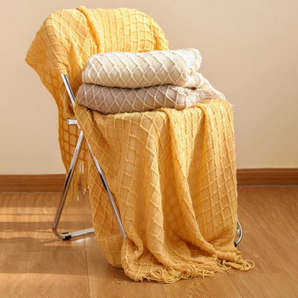 Throw Blanket for Couch 50 x 60 inches Knit Woven Blankets Cozy Lightweight Decorative Throw for Bed and Living Room,Beige Yellow