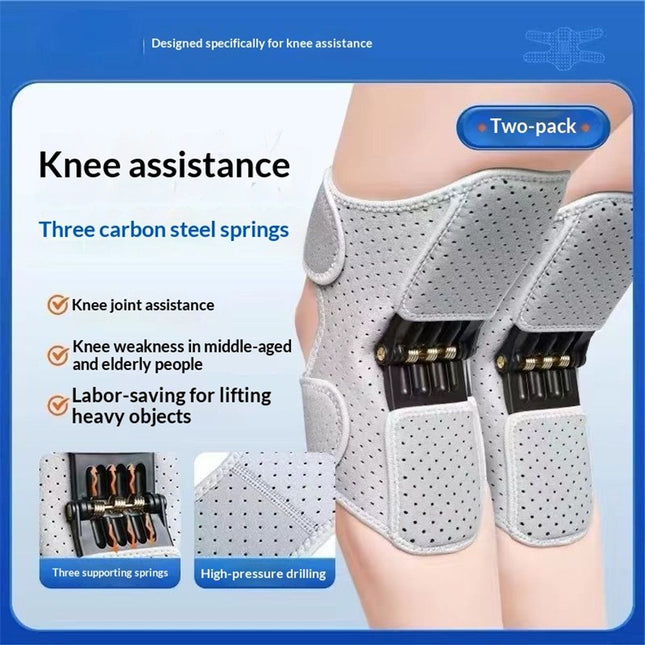 A pair Spring-Powered Knee Support Brace - Boost Joint Assistance for Stairs, Squats & Daily Mobility - Ergonomic Patella Support with Adjustable Straps for Elderly & Active Adults (Gray)