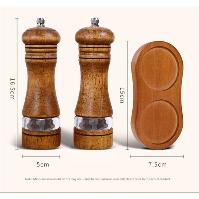 Salt and Pepper Grinder Set, 2Pcs Oak Pepper Grinder with Stand 6 Inches Adjustable Ceramic Grinder Wooden Pepper Mill Salt Grinder Kit Manual Mills（vintage color）