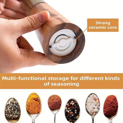 Salt and Pepper Grinder Set with Wooden Base Stainless Steel Manual Salt and Pepper Mills Adjustable Coarseness for Kitchen BBQ Picnic.(silver)
