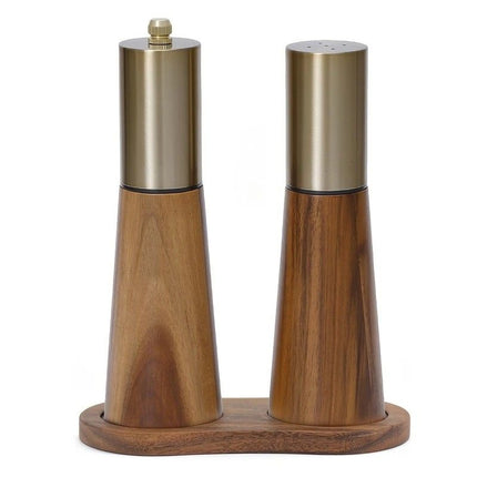 Salt and Pepper Grinder Set with Wooden Base Stainless Steel Manual Salt and Pepper Mills Adjustable Coarseness for Kitchen BBQ Picnic.(silver)