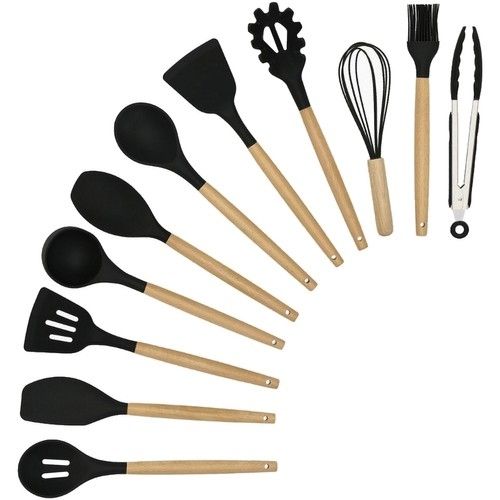 12pcs Black Heat Resistant Silicone Kitchen Utensils Set