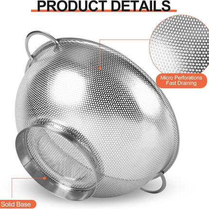 Colander Stainless Steel 3-Quart, Strainer for Kitchen Food, Dishwasher Safe