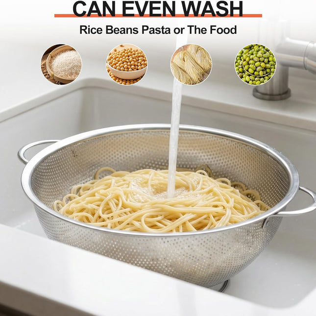 Colander Stainless Steel 3-Quart, Strainer for Kitchen Food, Dishwasher Safe