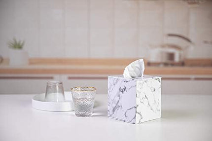 Tissue Box Cover,Tissue Box Square,Marble Stripes Tissue Box Cover,Tissue Box Holder for Bathroom Accessories,PU Leather Tissue Holder,Marble Stripes