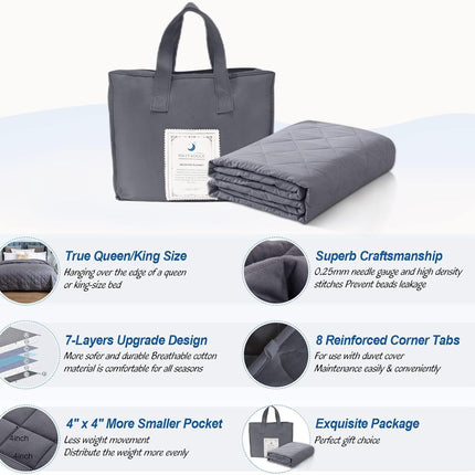 Weighted Blanket (15lbs, 60''x80''), Heavy Blanket Washable for Adult with Premium Glass Beads-Grey