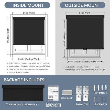 Blackout Roller Shades Cordless Blinds for Windows, Free-Stop Shades with Valance, Thermal Insulated Fabric, UV Protection, Blinds for Home and Office 20" W x 72" H (51W x 183H cm) Black